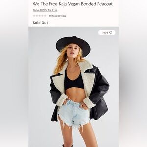Free People, We The Free Black Kaja Vegan Bonded Peacoat - size XL